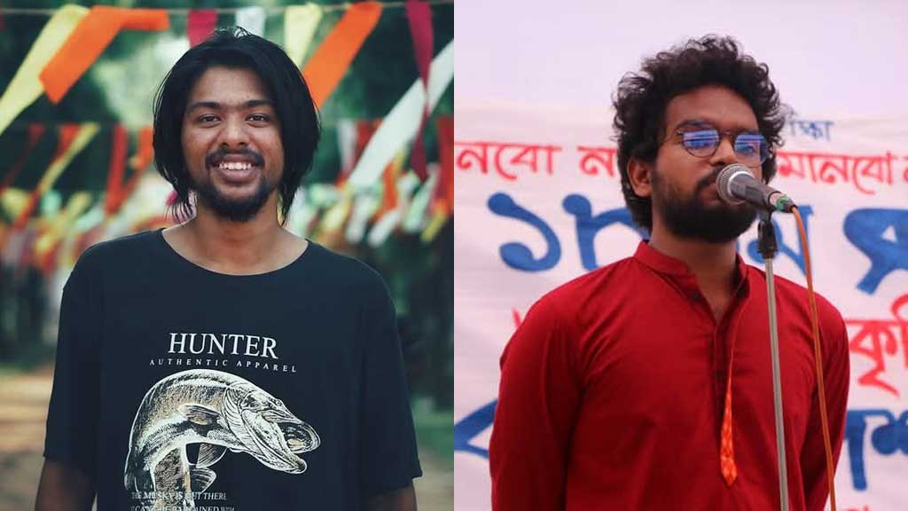 জাহাঙ্গীরনগর ছাত্র ইউনিয়নের একাংশের সভাপতি অমর্ত্য রায় (বায়ে) এবং সাধারণ সম্পাদক ঋদ্ধ অনিন্দ্য গাঙ্গুলী।