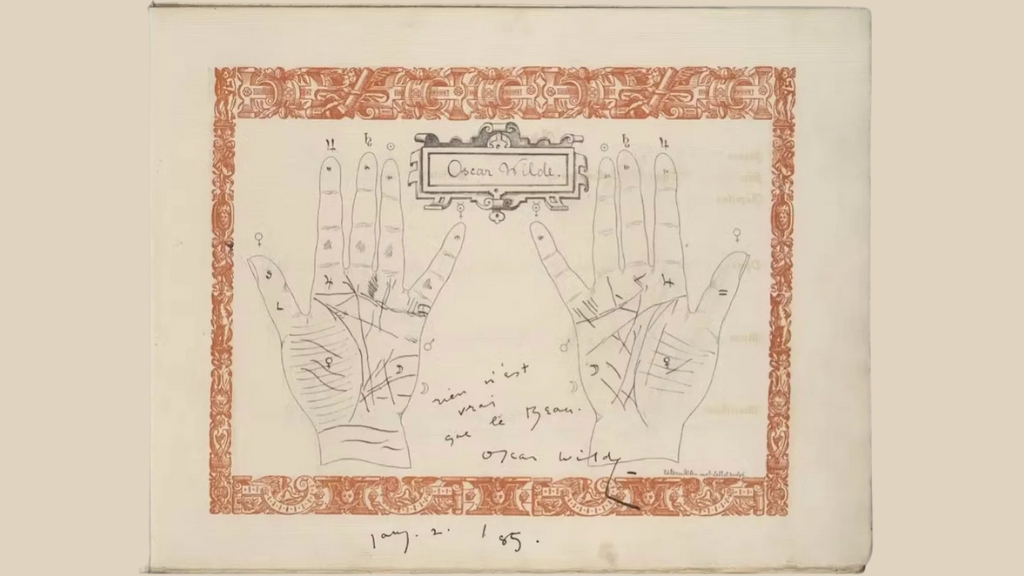 অস্কার ওয়াইল্ডের হাতের তালু, ছবি: হাউটন লাইব্রেরি।