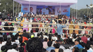 Tarique arrives at Mymensingh Circuit House ground for rally