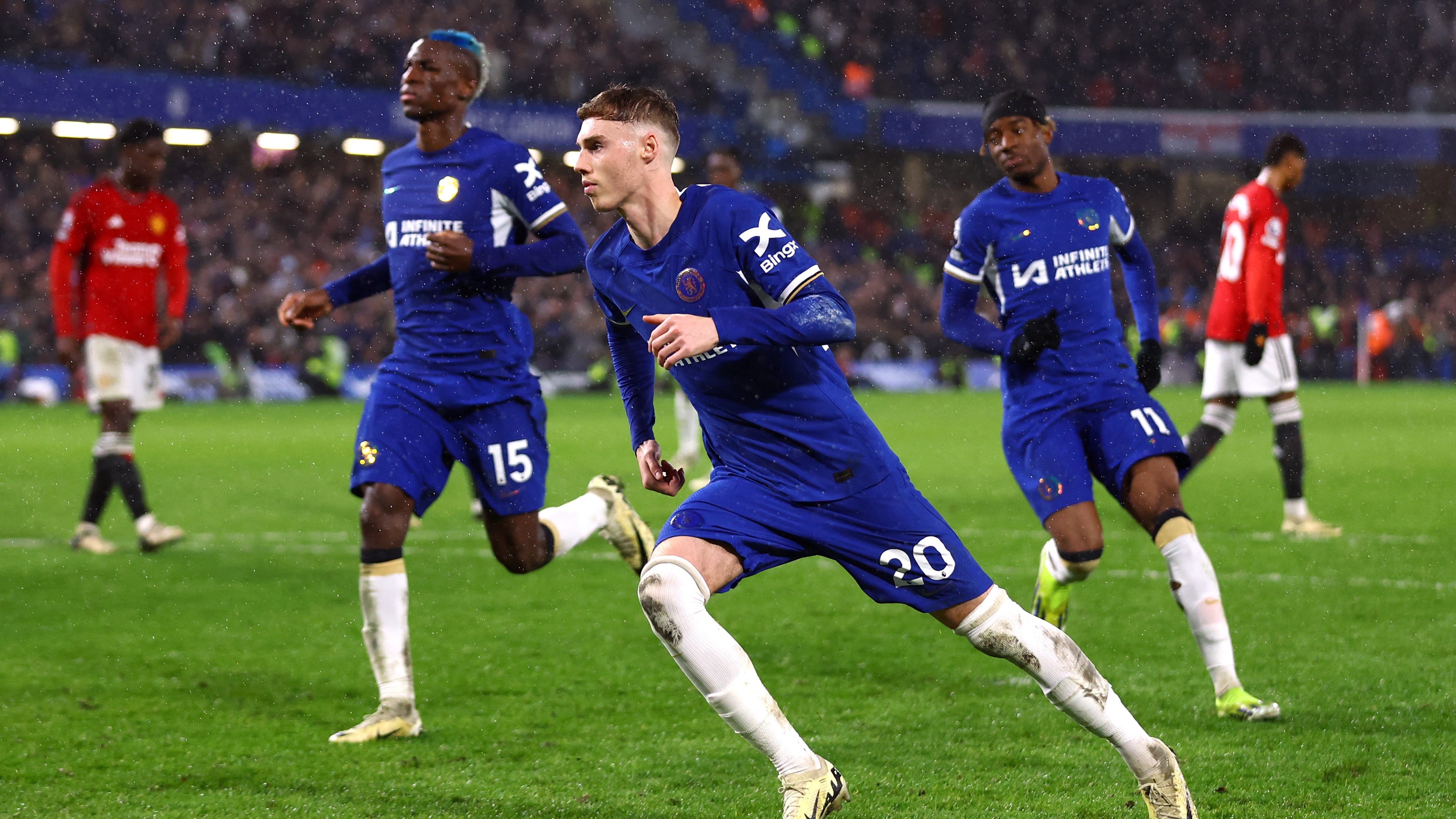 Soccer Football - Premier League - Chelsea v Manchester United - Stamford Bridge, London, Britain - April 4, 2024 Chelsea's Cole Palmer celebrates scoring their third goal  Action Images via Reuters/Matthew Childs