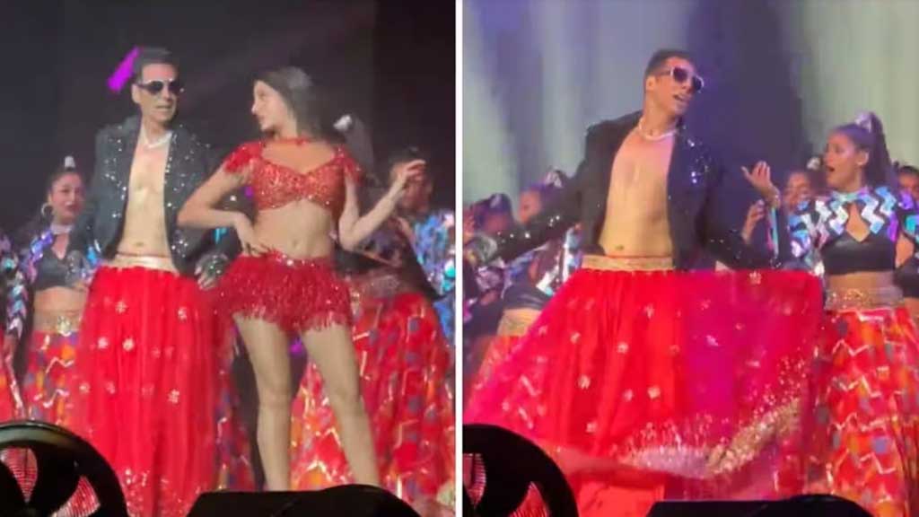 লাল লেহেঙ্গায় নোরার সঙ্গে অক্ষয়ের নাচ
