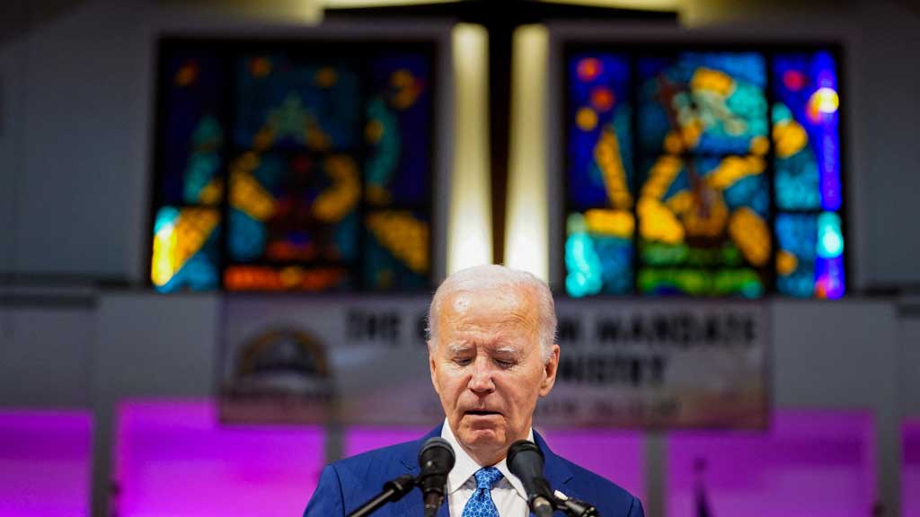  U.S. President Joe Biden delivers remarks at a church service at Mt Airy Church of God In Christ in Philadelphia, Pennsylvania, U.S., July 7, 2024. REUTERS