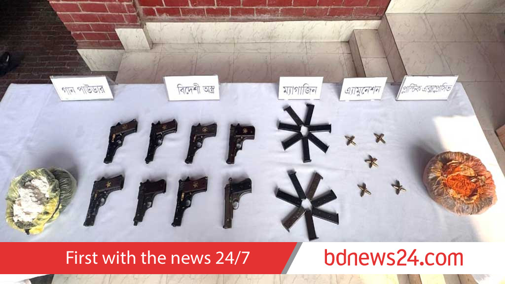 Army seizes eight foreign pistols, explosives at Airport Railway Station