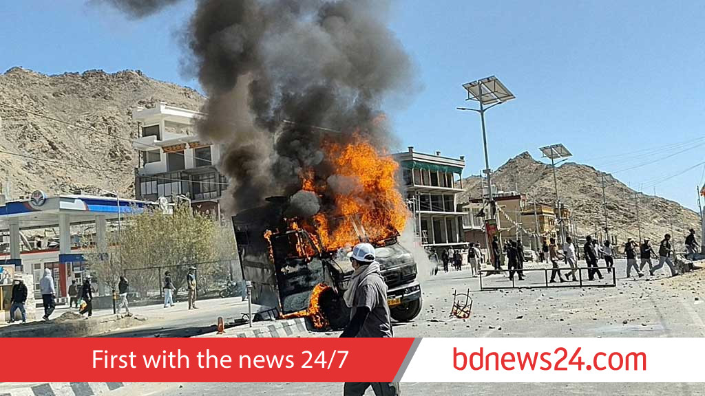 Security forces patrol India's Ladakh during curfew after deadly protests